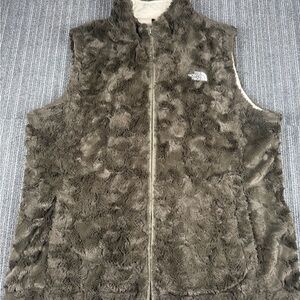The North Face Olive Reversible Puffer and Faux Fur Vest